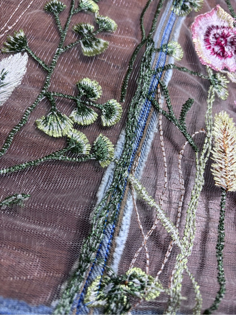 Handmade Floral Embroidered Denim Jacket Wearable Art Large - Picture 8 of 10